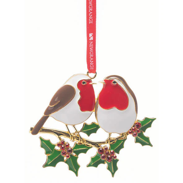 Newgrange Robin Pair on Branch Hanging Christmas Decoration