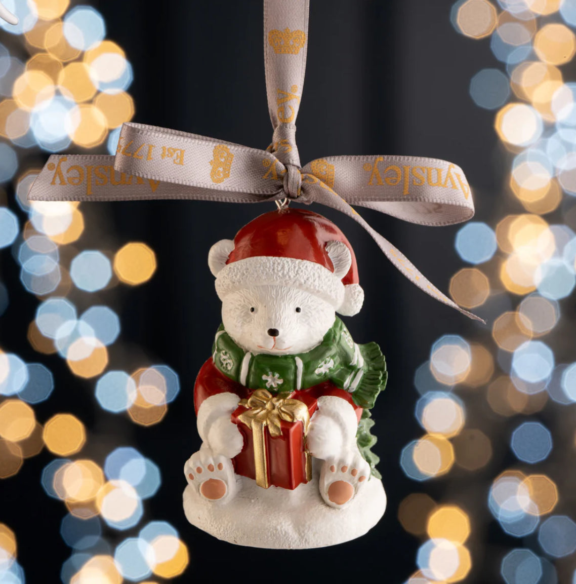 Belleek Polar Bear & Gift Hanging Ornament