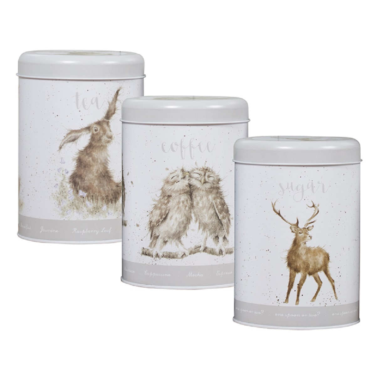 Wrendale ‘Country Animal’ Grey Tea, Coffee And Sugar Canisters