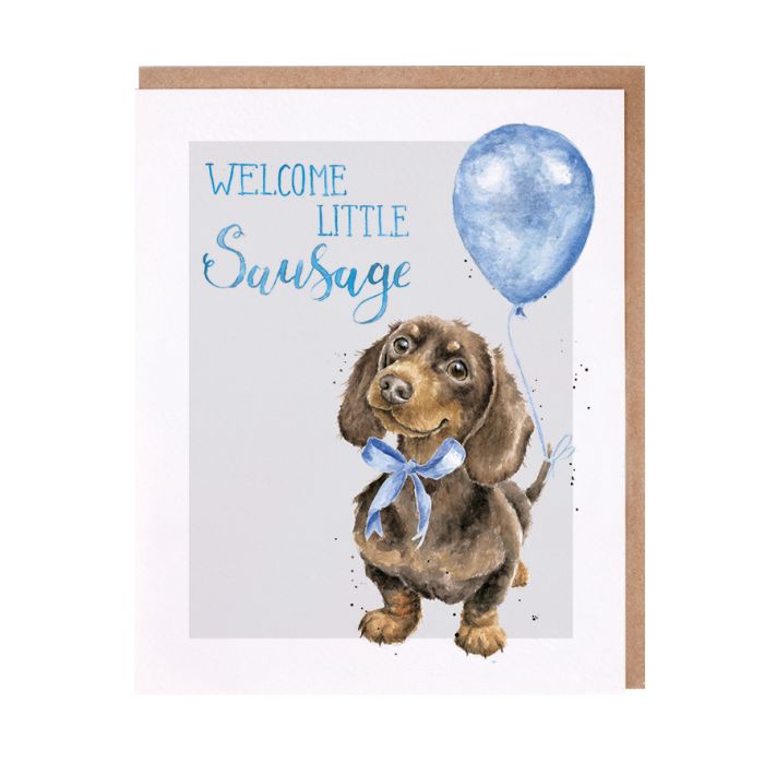 'Little Sausage ' Dachshund New Baby Boy Card