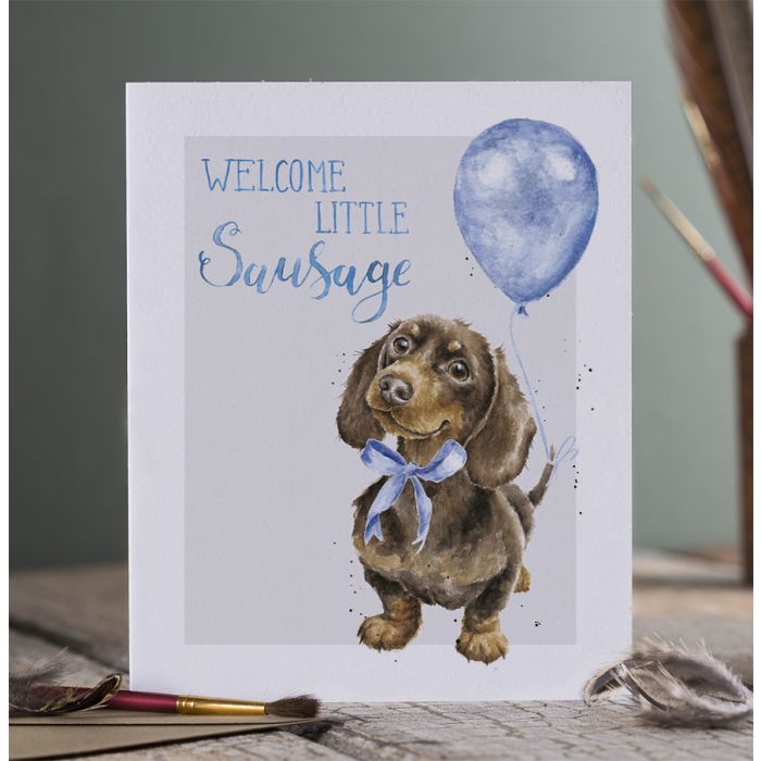 'Little Sausage ' Dachshund New Baby Boy Card
