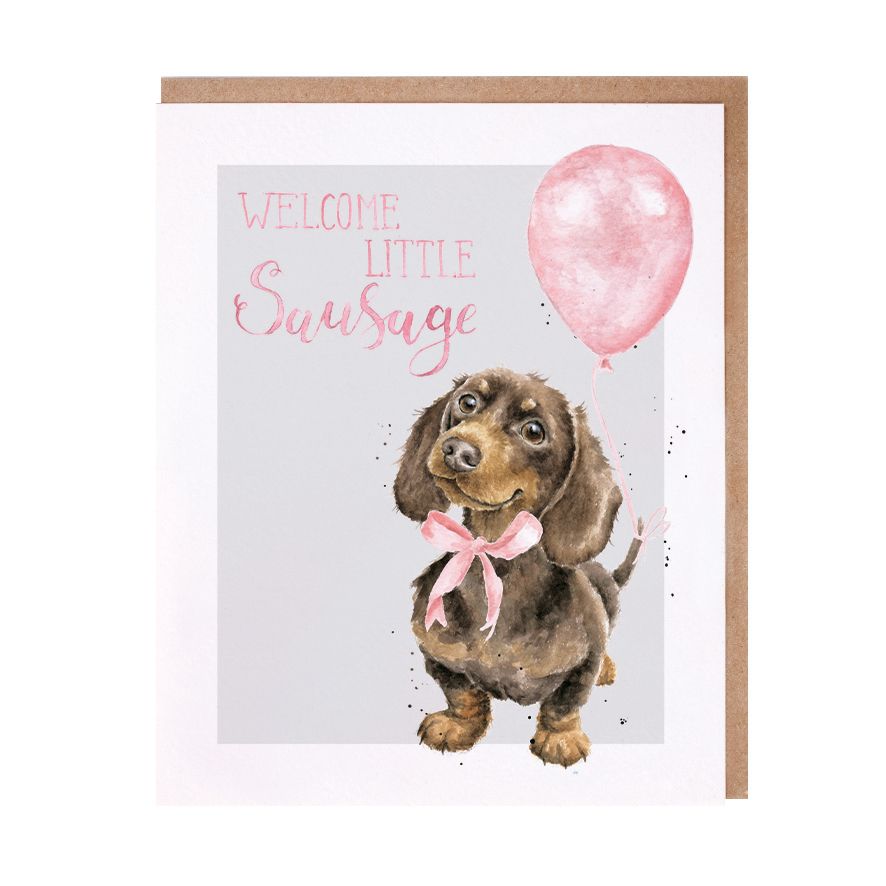 'Little Sausage ' Dachshund New Baby Girl Card