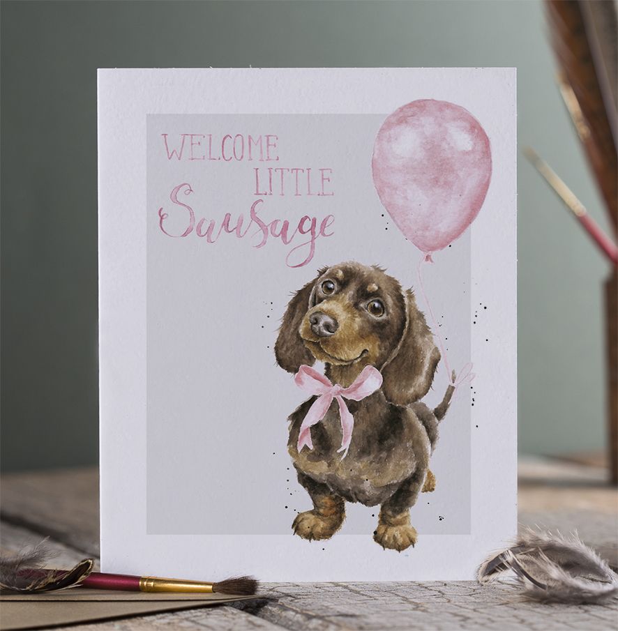 'Little Sausage ' Dachshund New Baby Girl Card