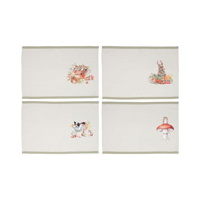 'Garden Friends' Set Of Four Woodland Animal Fabric Placemats