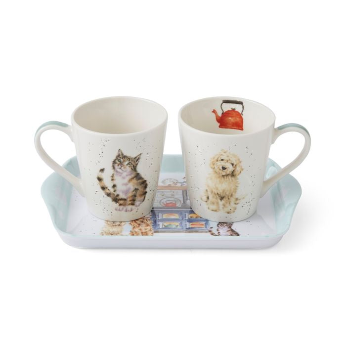 Country Kitchen' Cat and Dog Mug & Tray Set