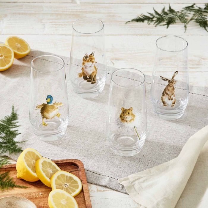 Wrendale Country Animal Set of 4 Country Animal Hi-Ball Glasses