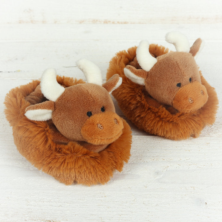 Jomanda Highland Cow Baby Slippers Brown