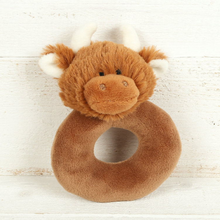 Jomanda Highland Brown Cow Baby Rattle & Pop Up Box