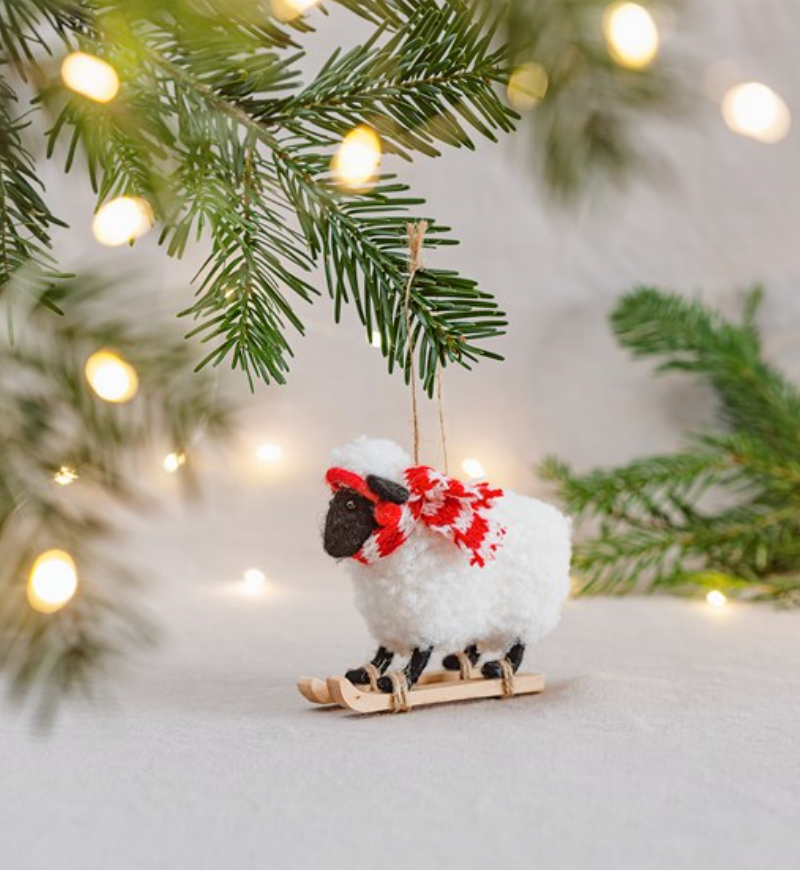Sass & Belle Sheep on Skis Felt Hanging Decoration