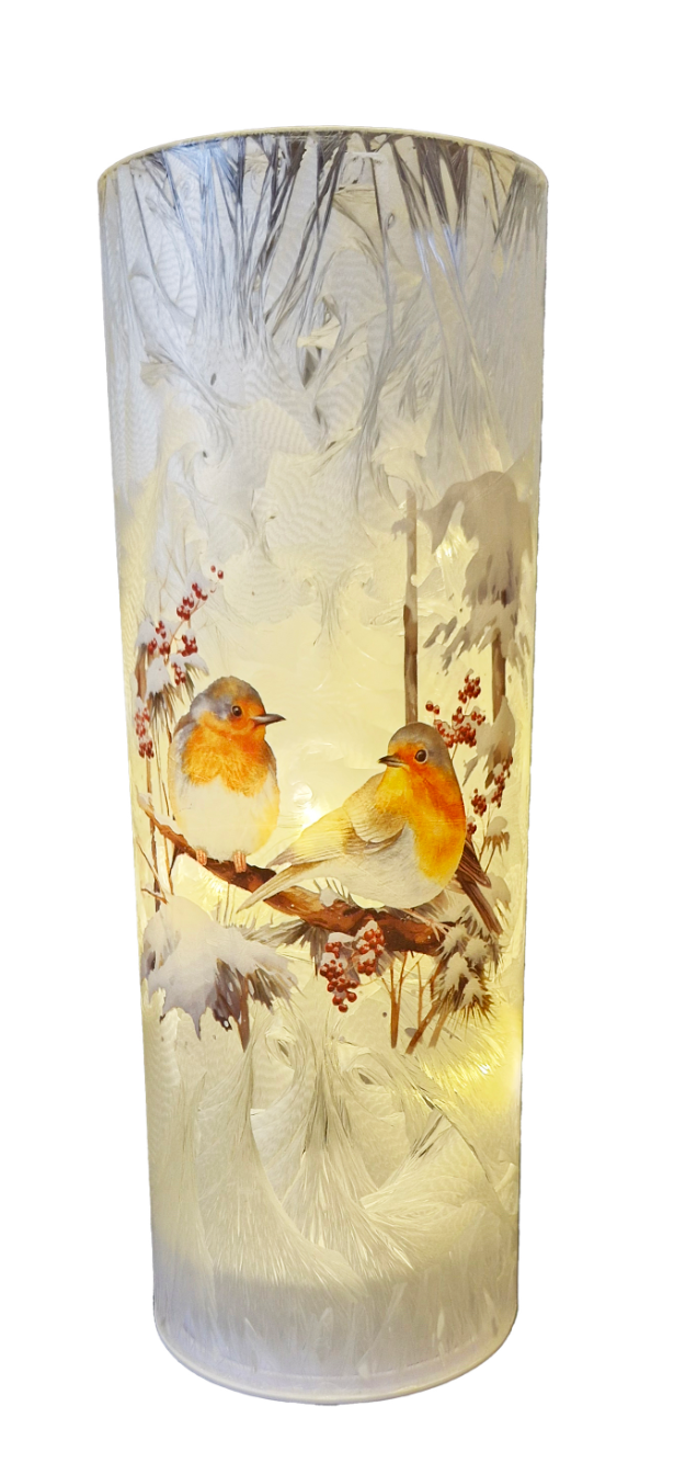 CH880 25cm Frosted Glass Lantern with Robins