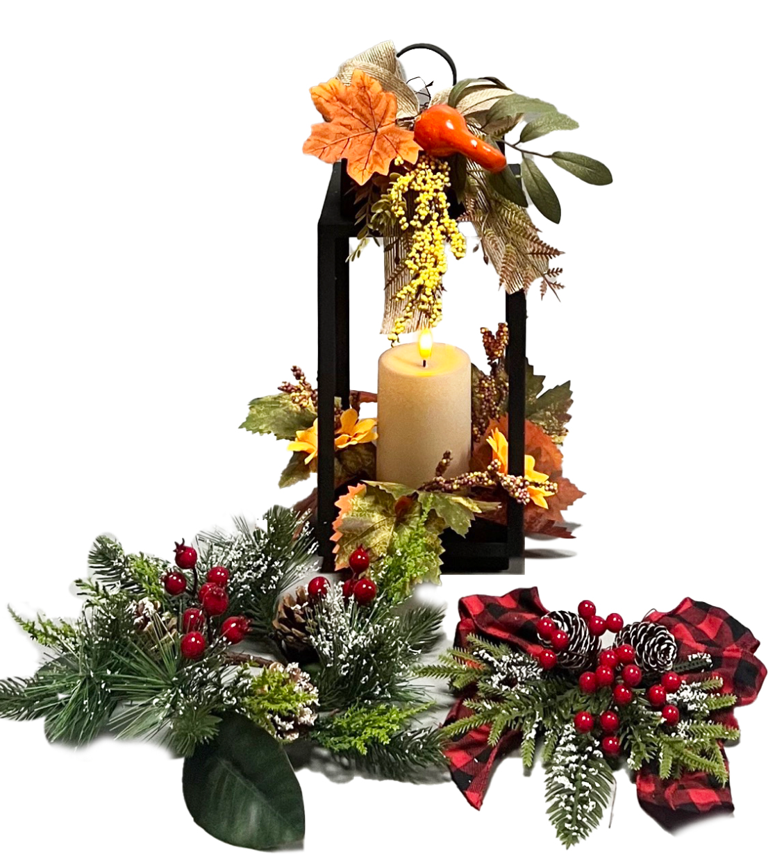 3035 Set of 2 Black Metal Lantern