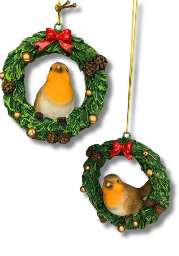 60113 Verano Christmas Robins in Wreath Tree Trim