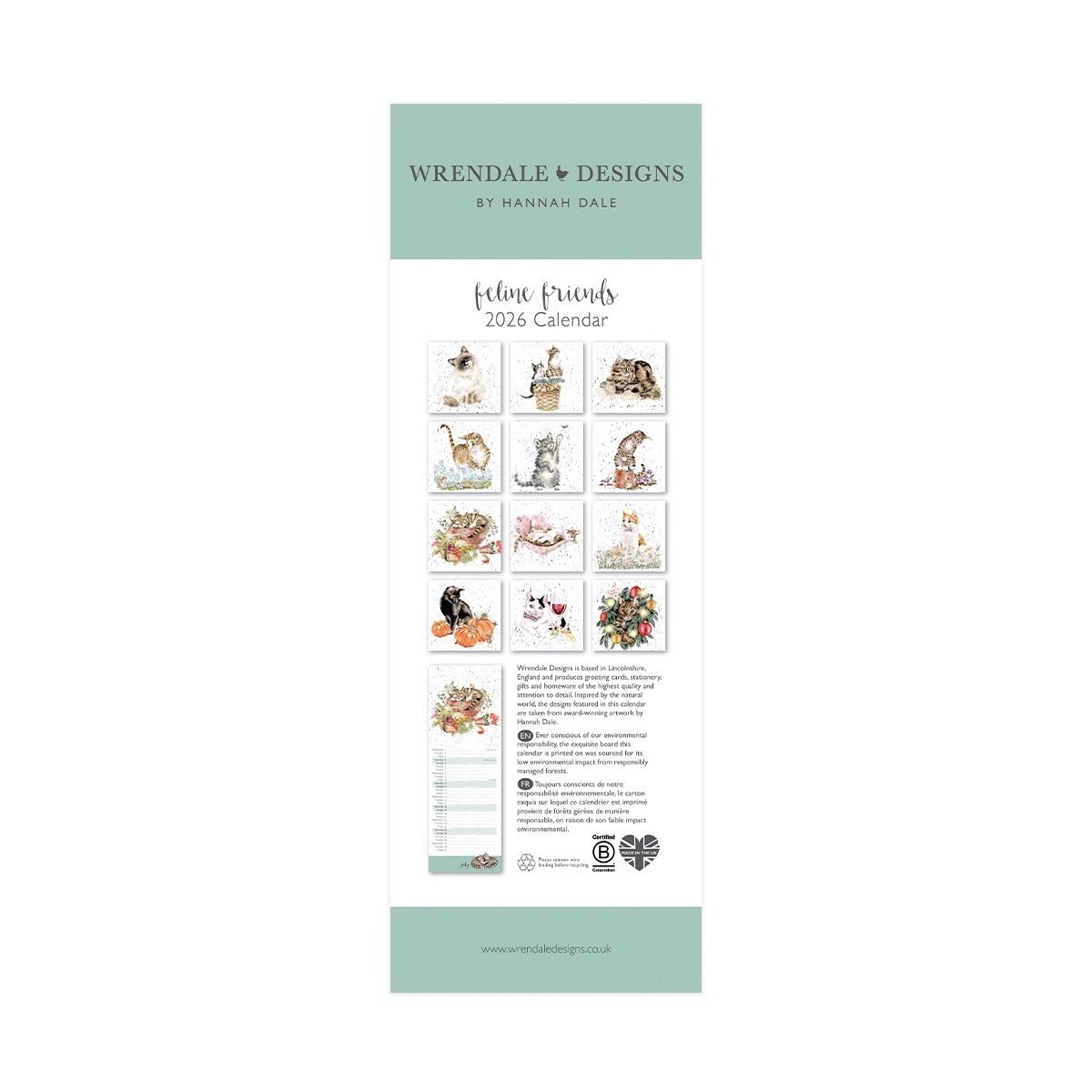 Wrendale 'Feline Friends' Slim Calendar 2026