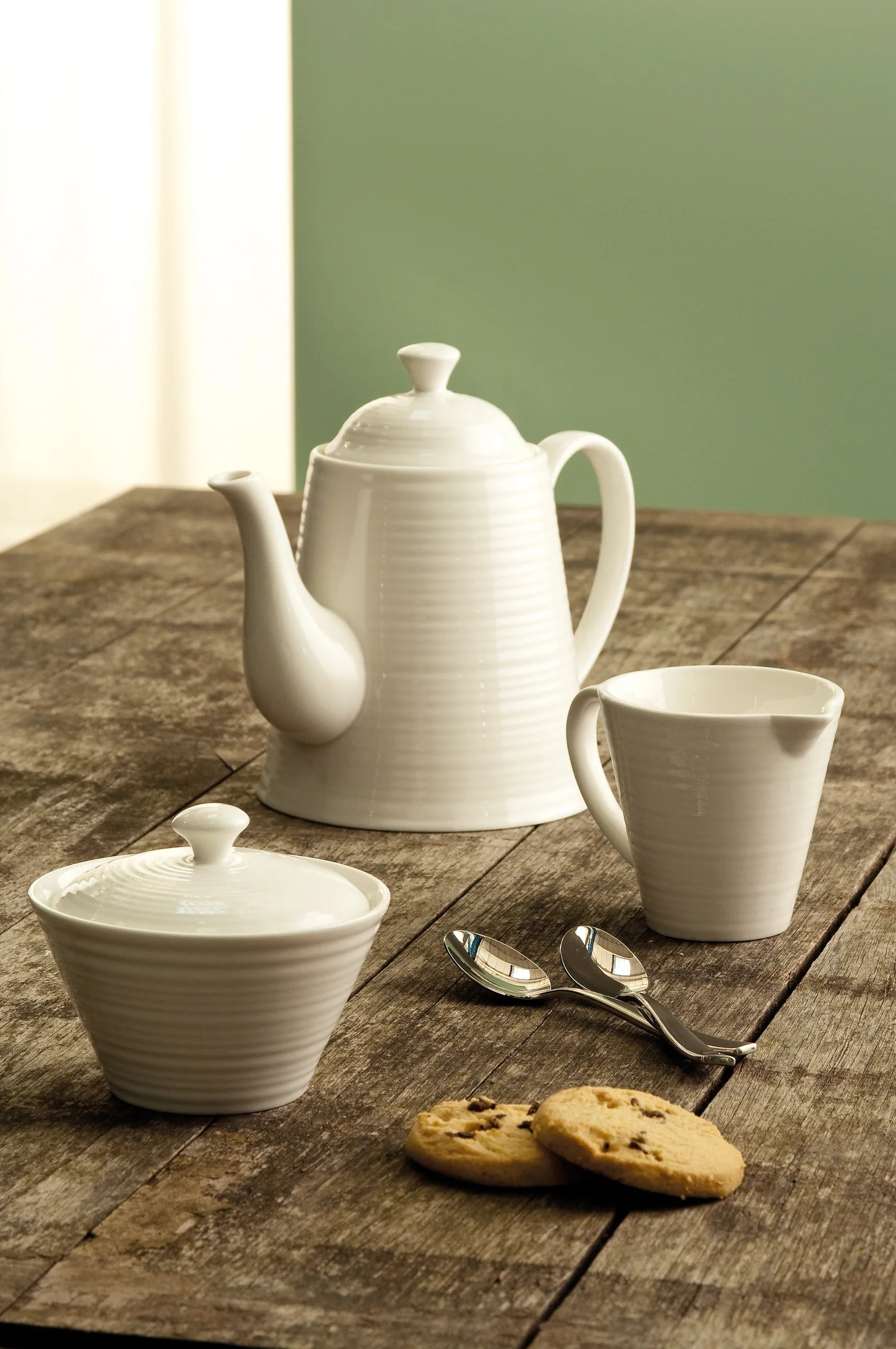 Belleek Living Ripple Beverage Pot, Cream & Sugar