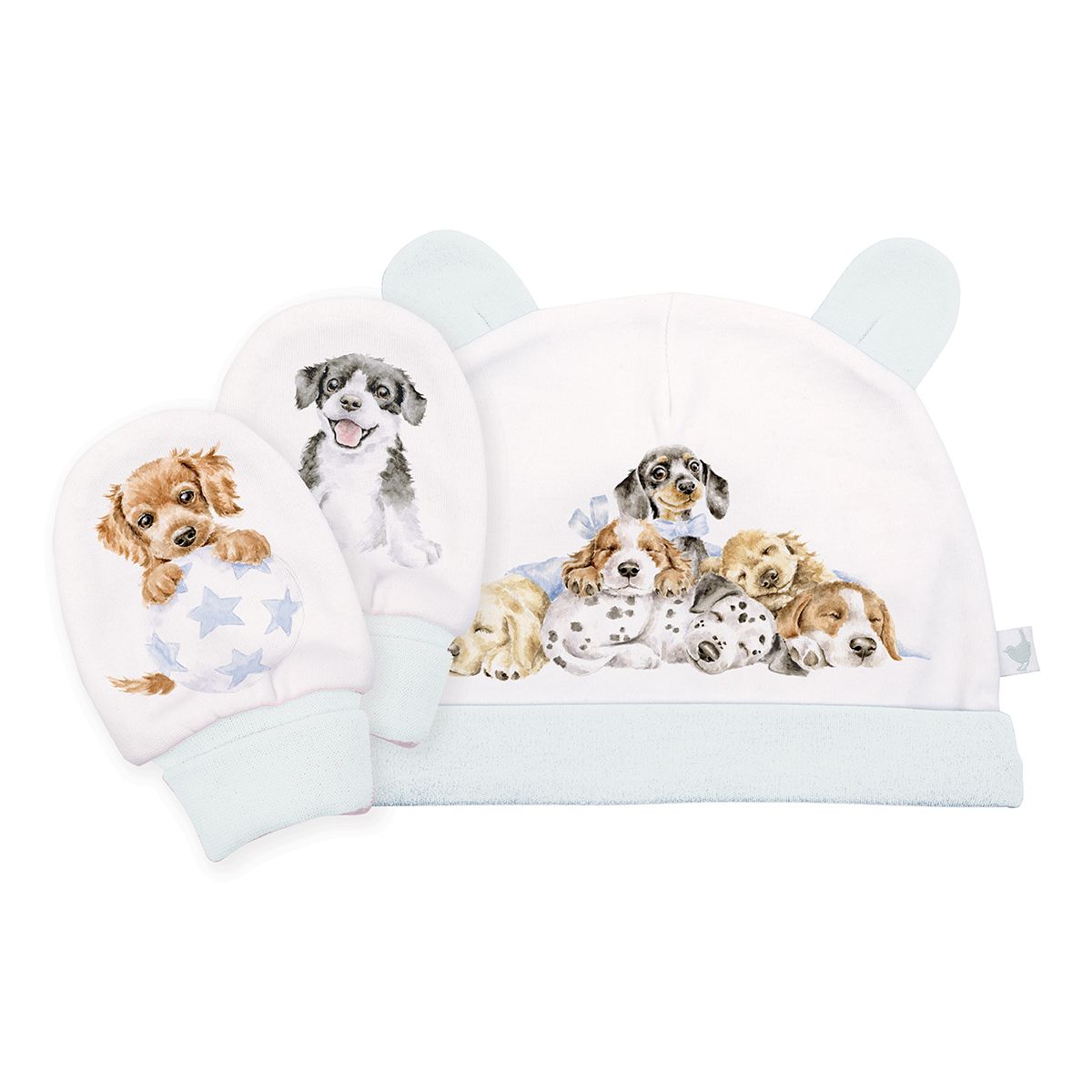 'Little Paws' dog Newborn Hat and Mitten Set
