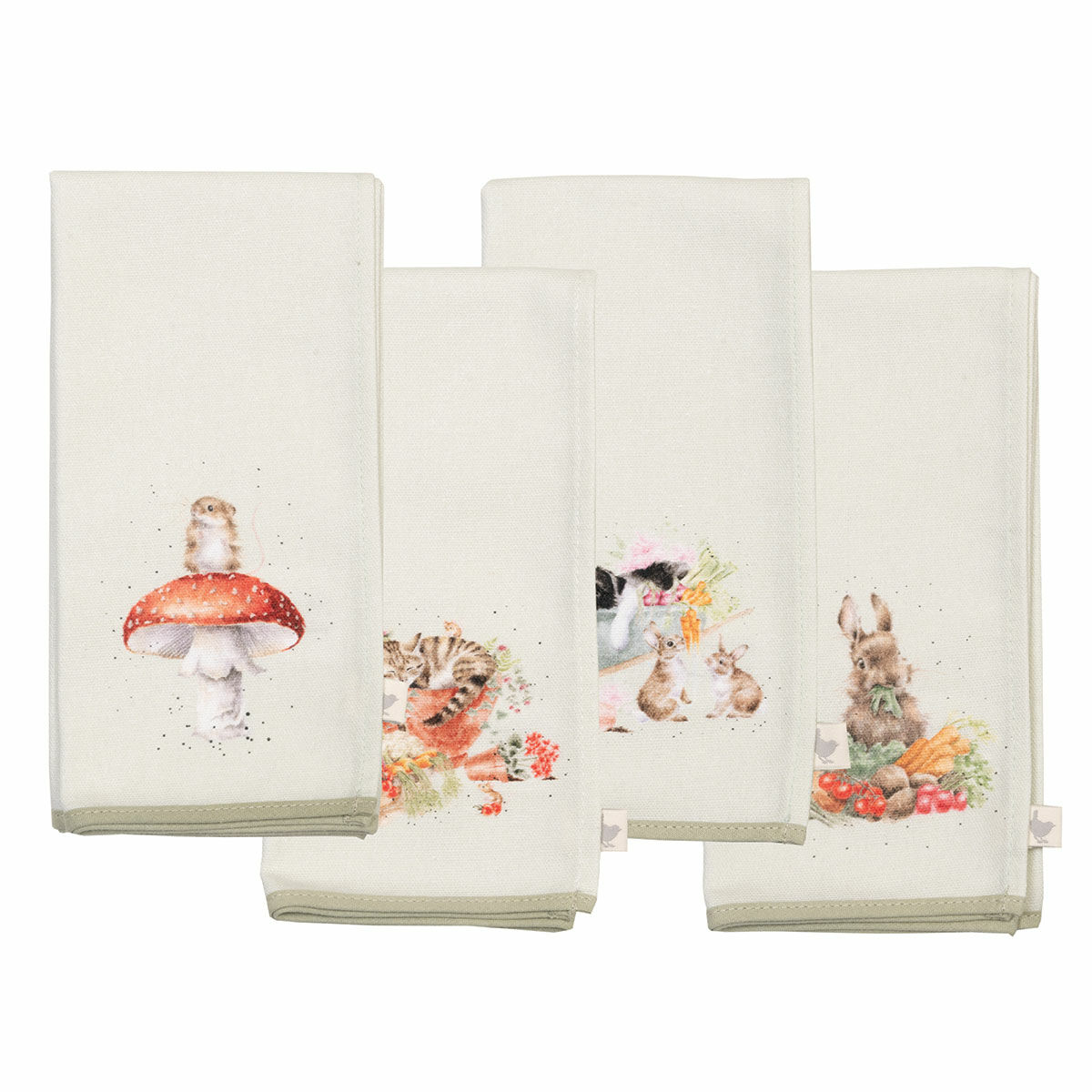 'Garden Friends' Set Of Four Woodland Animal Fabric Napkins