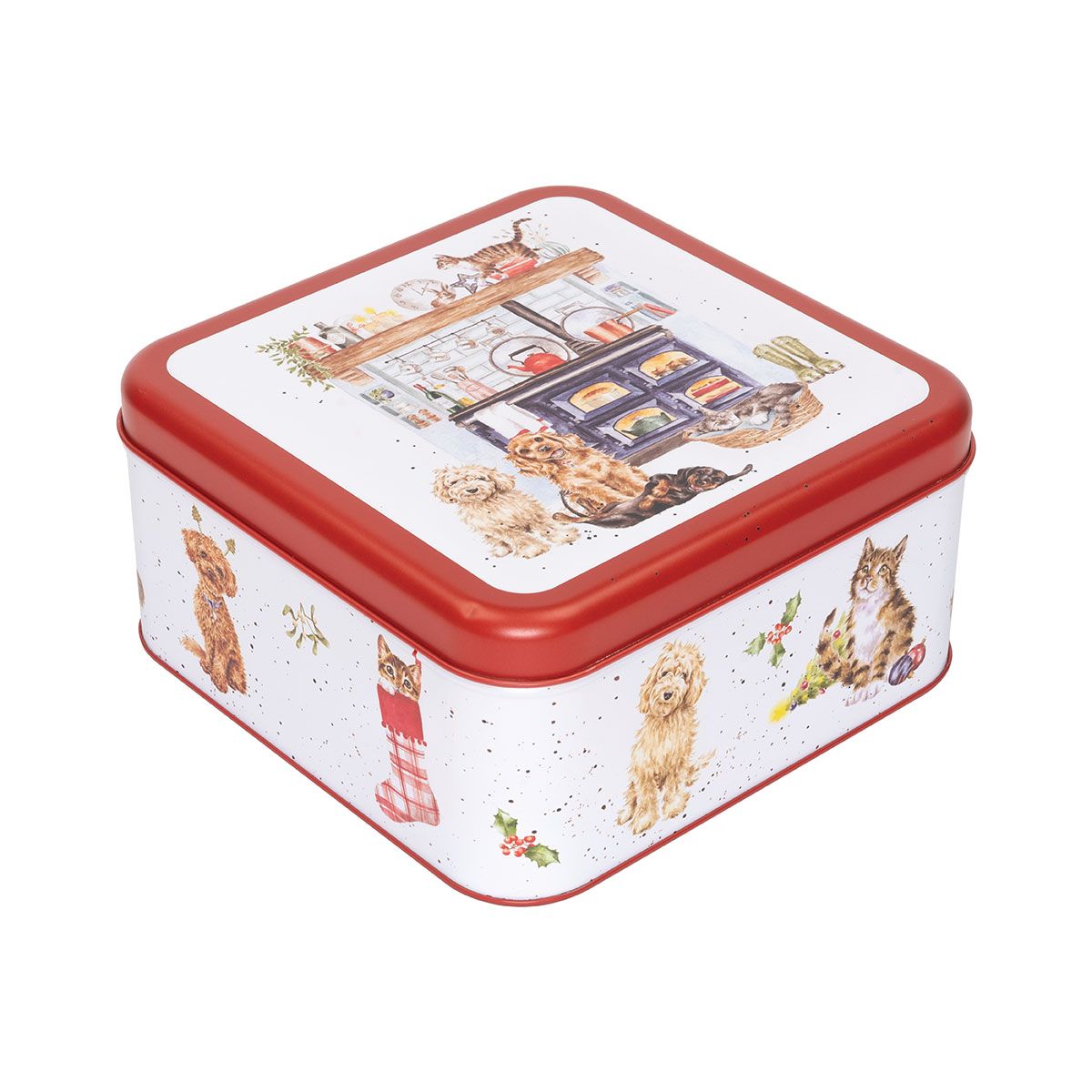 Wrendale 'Country Kitchen' Dog and Cat Christmas Square Tin
