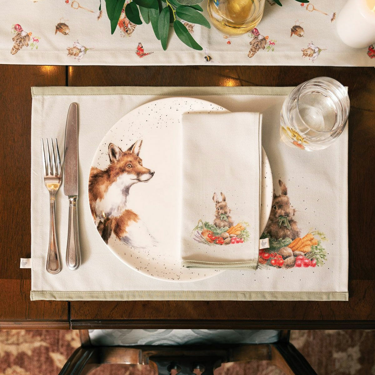 'Garden Friends' Set Of Four Woodland Animal Fabric Napkins