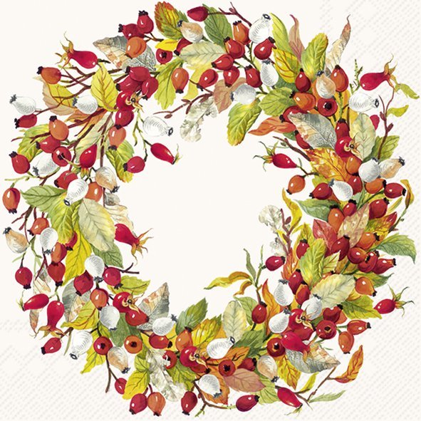 IHR Cocktail Napkins Rose Hip Wreath