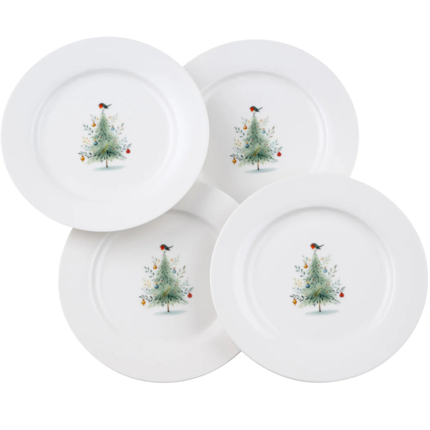 Aynsley Little Robin Christmas Tree Teaplates x4