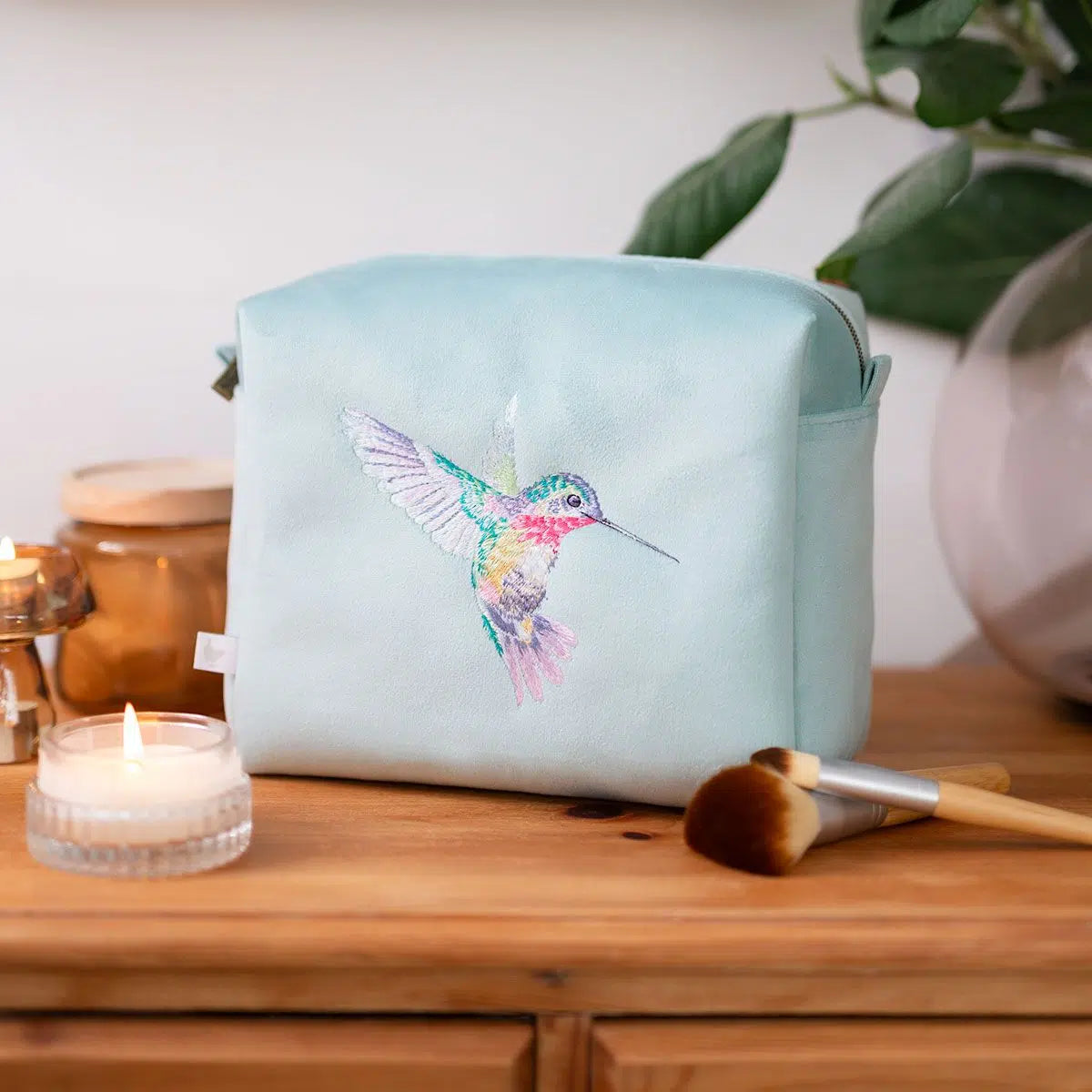 Wrendale Designs ‘Wisteria Wishes’ Hummingbird Embroidered Cosmetic Bag Large