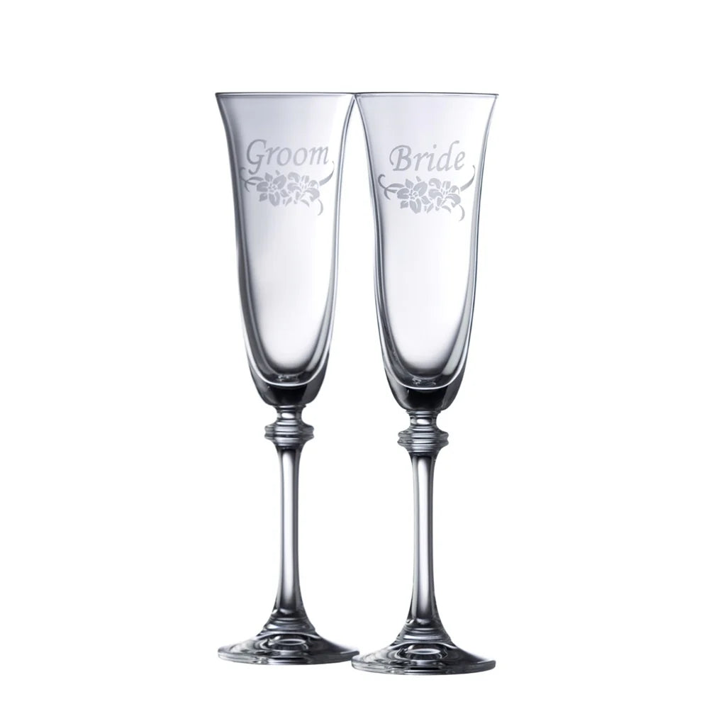 Galway Floral Bride & Groom Flute Pair