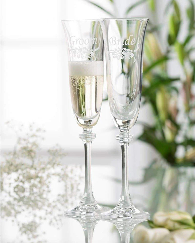 Galway Floral Bride & Groom Flute Pair
