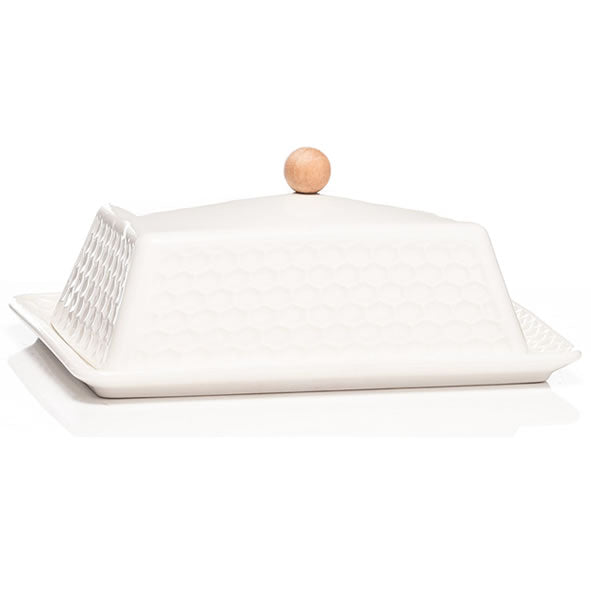 Newgrange Living Honeycomb White Ceramic Butter Dish