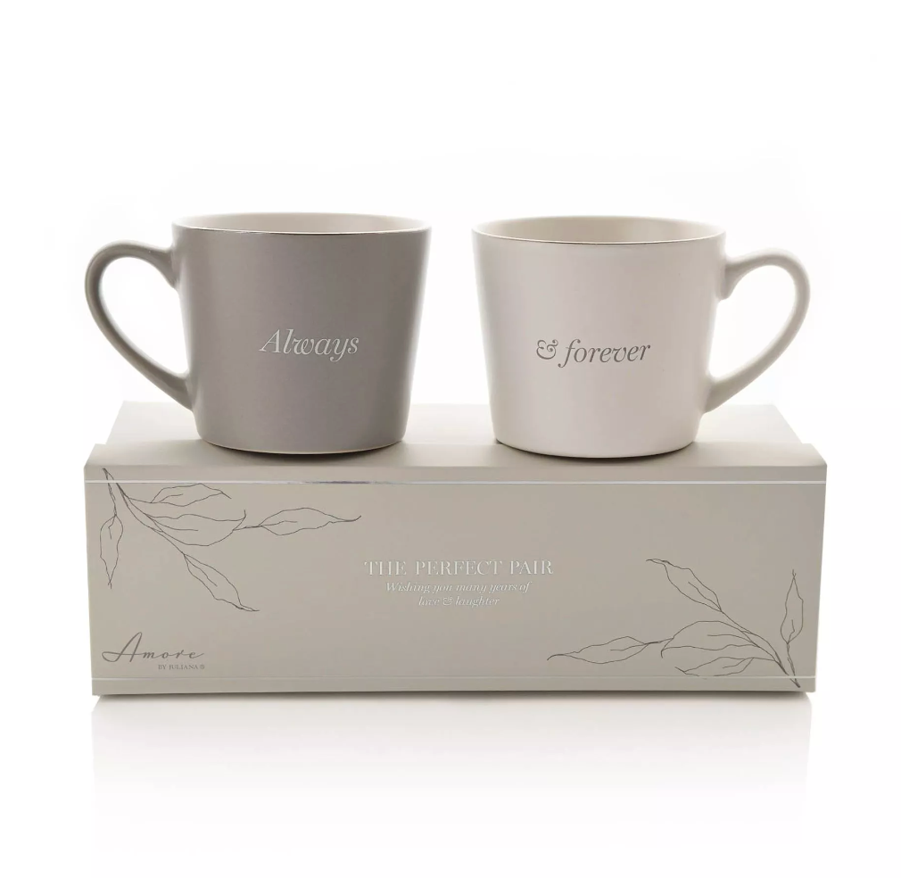 Amore Set of 2 Grey & White Mugs - Always & Forever
