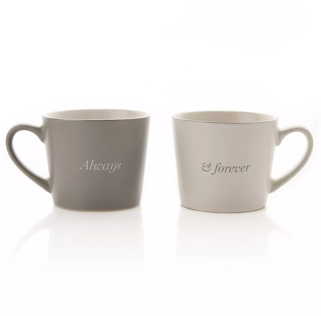 Amore Set of 2 Grey & White Mugs - Always & Forever